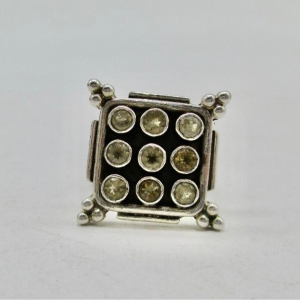 EUC Art Deco Square Designed 9 Stone Yellow Citrine 925 Silver Ring sz 8